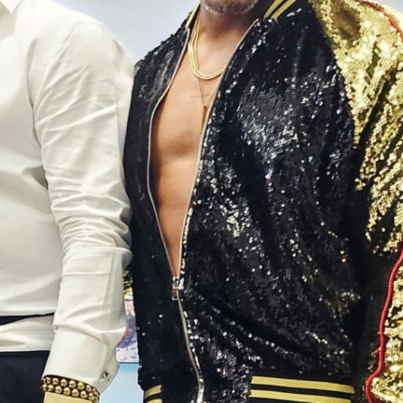 Men's Black and Gold Sequined Jacket - Picture 2 of 4